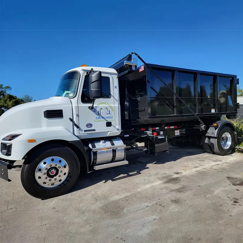Eco Demolitions compact dumpster truck, fit neatly into a single parking space.